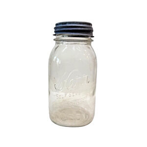 Vintage Kerr Self Sealing Wide Mouth Quart Mason Jar Zinc Porcelain Lid 7" 505